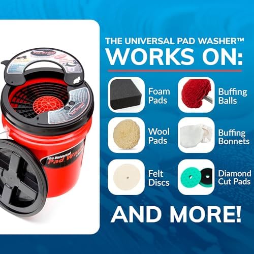 GRIT GUARD Universal Pad Washer Kit - Polishing Pad Cleaner Compatible with Dual Action Rotary and Orbital Polisher Foam, Wool, Microfiber, Felt Disc - Made in the USA