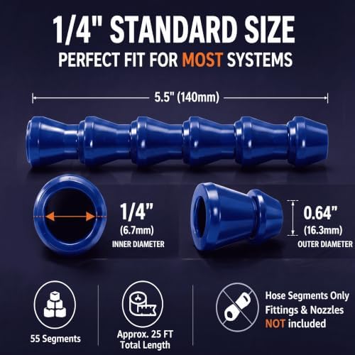 55 Pcs 25ft 1/4'' ID Flexible Water Oil Coolant Hose Pipe Bulk, Blue