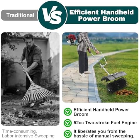 52CC Sweeper Machine 2-Stroke Gasoline Engine, Artificial Turf Vacuum Snow Shovel, Power Broom for Driveways, Lawns, Pavements, Golf Courses