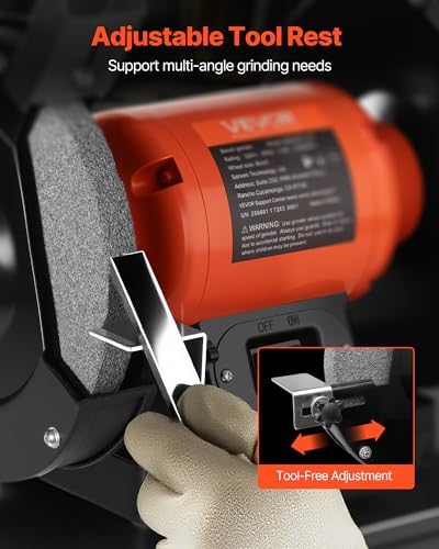 VEVOR Bench Grinder, 8-inch Single Speed, 3450RPM High-Speed Table Grinders with 750W 6.2A 1.0Hp Induction Motor, 36/60-Grit Grinding Wheel & Adjustable Eye Shield for Fast Sharpening Grinding