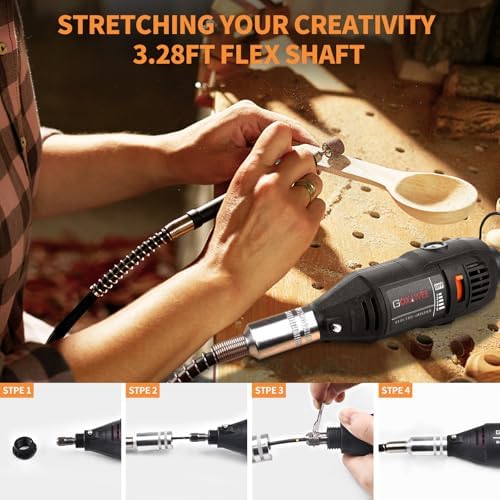 GOXAWEE Mini Rotary Tool Kit with Flex Shaft & Keyless Chuck -140Pcs, Black