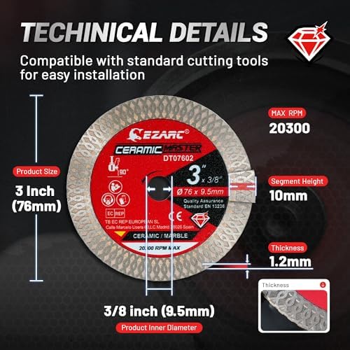 EZARC 3 Inch Super Thin Diamond Tile Blade, 3/8" Arbor, 2-Pack