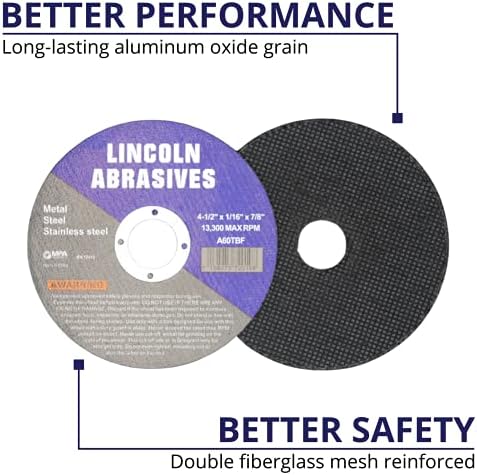 400 Pc 4.5" x 1/16" x 7/8" Cut-Off Wheels Lincoln Abrasives Metal & Stainless Steel