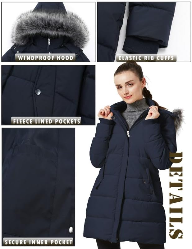 GGleaf Women's Winter Puffer Coat with Removable Fur Hood Warm Snow Jacket