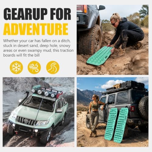 BUNKER INDUST Off-Road Traction Boards, Pair Recovery Tracks Traction Mat for Jeep Mud, Sand, Snow Traction Pads-Turquoise Emergency Tire Traction Device (Gen 10th)