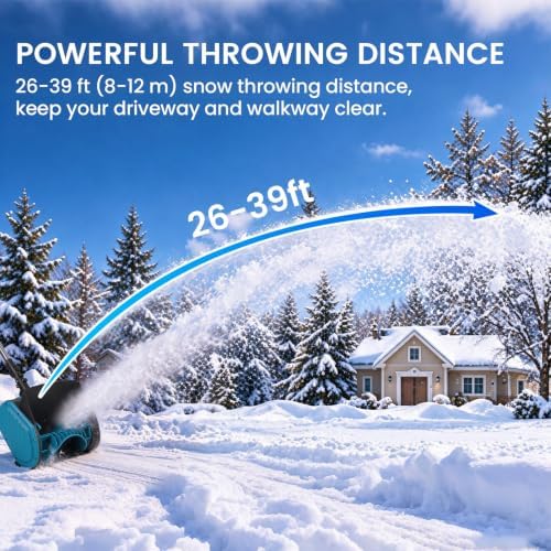 Cordless Electric Snow Shovel, 13.4" Clearing Width Brushless Snow Thrower with 3-Section Splice Pole, 40FT Max Snow Throwing Distance, Handheld Battery Powered Snow Blower for Driveway & Deck