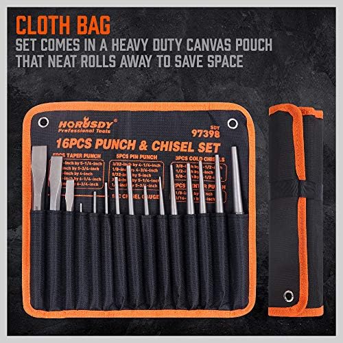HORUSDY 16-Piece Punch and Chisel Set, Including Taper, Cold Chisels, Pin, Center (Pack of 2)