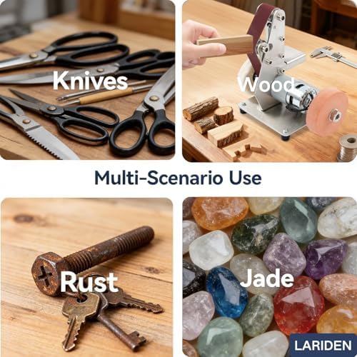 3-In-1 Mini Belt Sander, Adjustable Speed Electric Bench Grinder Sanding Machine, Table Top Grinder Polisher for DIY Craft Wood Stained Glass Jewelry Making Bench Grinder