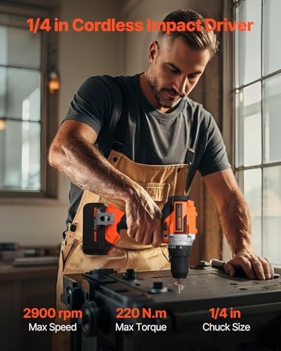 VEVOR Tool Combo Kit, 20V Max Cordless 2-Tool Combo Kit, with 1/2 in Impact Drill, 1/4 in Impact Driver, Compact Cordless Power with 4.0 Ah Batteries, Screws, Charger, and Cloth Bag