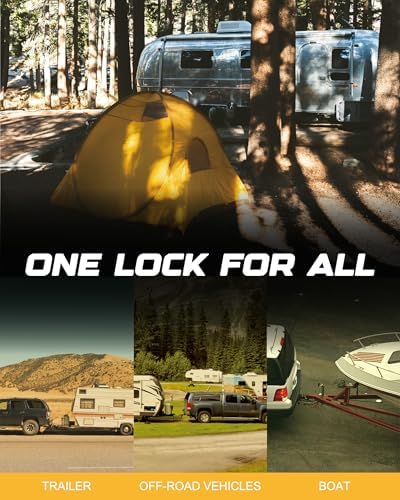 RETRUE Universal Coupler Lock Trailer Locks Ball Hitch Trailer Hitch Lock Adjustable Security Heavy-Duty Steel Fits 1-7/8 Inch, 2 Inch, 2-5/16 Inch Couplers, Bright Yellow, Light Weight (Pack of 2)