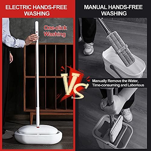 REECOO Cordless Electric Spin Mop Power Mop with 4 Floor Scrubber Pads/Automatic Cleaning Bucket/Water Sprayer,Lightweight & Rechargeable,Suitable for Wooden, Marble, Tile, Hardwood Floor.