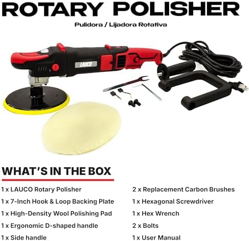 LAUCO Rotary Polisher 1200W with 6-Inch Backing Pad, 6-Speed Variable Control, High Torque Professional Polishing Machine for Car Detailing, Paint Correction, Buffing, Waxing & Finishing LP1200