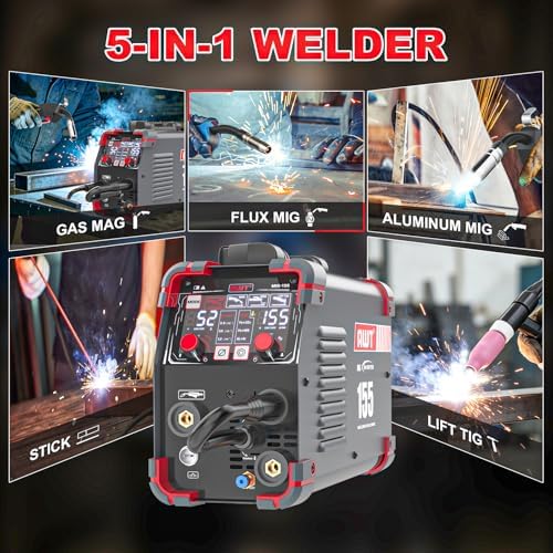 AWT Aluminum 155A MIG Welder,5 in 1 Aluminum MIG Welding Machine 110/220V
