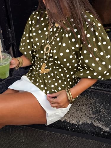 Cicy Bell Women Polka Dot Peplum Blouse Round Neck Puff Sleeve Summer Top