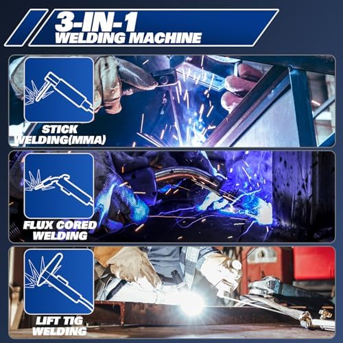 BILT HARD 135A IGBT Inverter Welder, 110V Flux Core MIG/Lift TIG/Stick 3-in-1 Welding Machine with LED Display & Synergic Control, 2T/4T/SPOT Modes & Solar Helmet