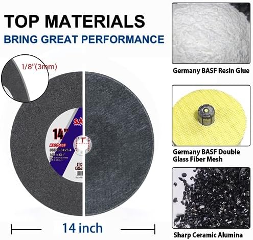 SALI 5 Pack Cut Off Wheel 14 Inch General Purpose Metal Cutting Wheel for 14" Grinders- Cutting Disc Aggressive Cutting 14" x 1/8" x 1" Operating Up to 4400 RPM and 80 M/S 355 * 3.0 * 25.4