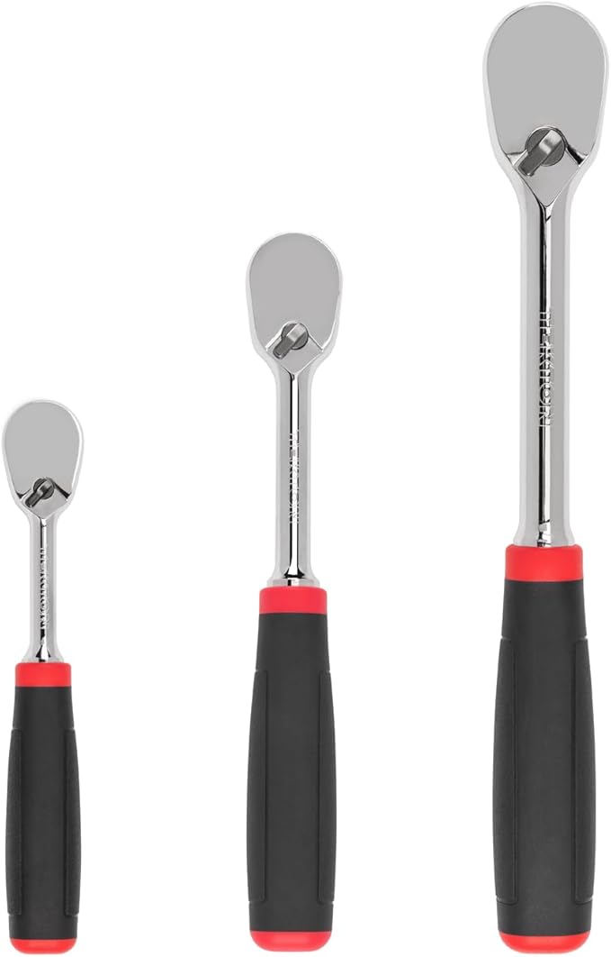 TEKTON 1/4, 3/8, 1/2 Inch Drive Ratchet Set, 3-Piece | SRH91002 | 6, 8, 10-1/2 in., Non-Quick-Release, Comfort Grip