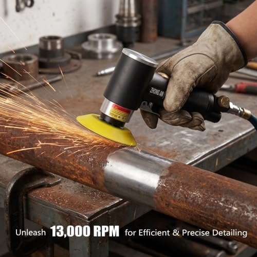 2 & 3 Inch Random Orbital Air Sander, 13,000 RPM Pneumatic DA Mini Sander with Polishing Buffing Pads and Sanding Discs, Air Polisher Tool for Auto Detailing, Narrow and Small Area Polishing, Black