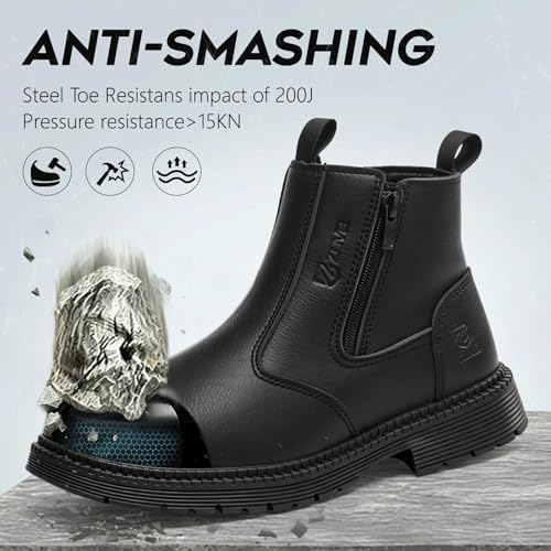 Steel Toe Boots for Men & Women,Slip On Work Boots for Construction