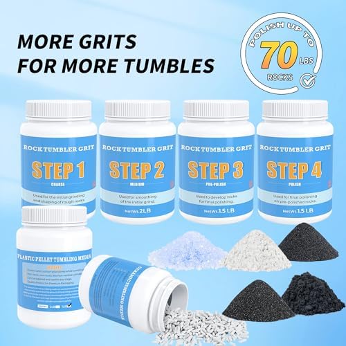 Rock Tumbler Grit Kit - 10LB Rock Polishing Grit & Ceramic Tumbling Media, 4-Step Polish Refill with Plastic Pellets, Polish Up to 70 lbs of Rocks, Compatible with All Rock Tumblers & Polishers | Complete Tumbling Set with Plastic Pellets for Multi-Sta...