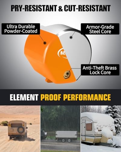 Heavy Duty Anti Theft Trailer Lock, Universal Fit 1-7/8", 2" and 2-5/16" Couplers, Reinforced Solid Steel Tow Lock for Trailer Tongue, Hitch Lock for RV, Cargo, Boat, Camper, Utility (Orange)