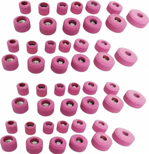 Pack of (1) 48 Pcs Sioux Valve Seat Grinding Stones Set, 11/16" Thread, Pink Aluminium Oxide Vitrified Bonded Emery, 80 Grit Medium Grinding Stones, 1" to 2-1/2" Sizes