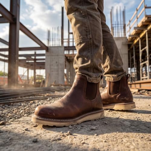 SUREWAY Men's 6-Inch Slip-On Chelsea Work Boots, Soft Toe Leather Boots