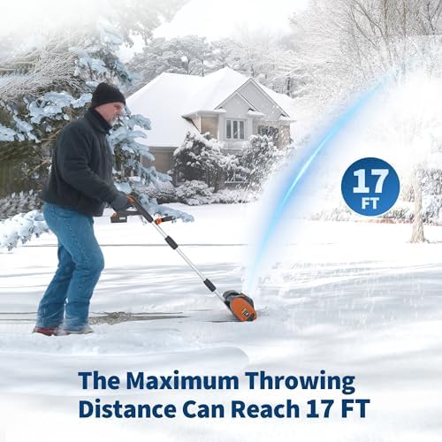 Cordless Snow Shovel, Electric Snow Blower, with 20V 4.0Ah Battery & Charger, Brushless Motor, Clears Paths Up to 12 in W and 8 in H, 17 Ft Throwing Distance, Snows Thrower for Sidewalks & Driveways