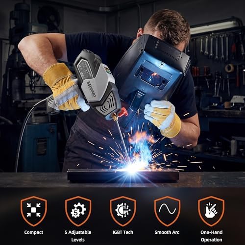 Portable Welding Machine, 110V Handheld Welder with IGBT Inverter, 5 Variable Current Adjustment ARC Welder for 3/32"-1/8" Rods,Welding Helmet,Carrying Case Included (GARY)
