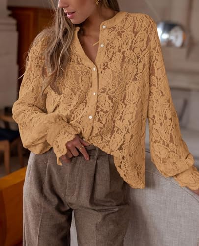 PRETTYGARDEN Women's Fall Trendy Long Sleeve Lace Tops