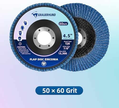 50 Pack Flap Discs 60 Grit 4 1/2" x 7/8" for Angle Grinder, T29 Flap Sanding Discs, 4 1/2 Inch Grinding Wheels, Zirconia Grinding Discs for Metal, Wood, and Stainless Steel Finishing