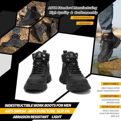 KELODON Waterproof Steel Toe Boots For Men-6 Inch Comfortable Mens Safety Work Boots Indestructible Steel Toe Shoes Lightweight Non Slip Puncture Resistant Industrial Construction Boot
