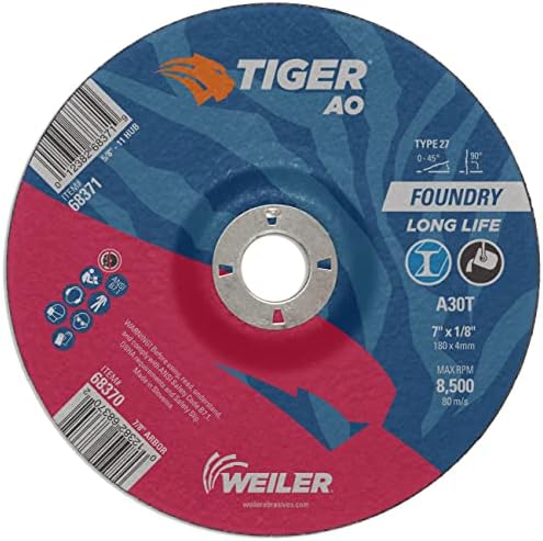 Weiler 68370 7" x 1/8" Tiger AO Type 27 Cut and Grind Combo Wheel A30T 7/8 A.H, (Pack of 25)