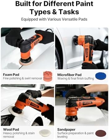 VEVOR Car Buffer Polisher, 1.2"/2"/3" Rotary Polisher Buffer, 600W 6 Variable Speeds 1000-4500RPM Car Polisher Waxer Kit for Cars Detailing, Waxing, Polishing, Scratch Removal