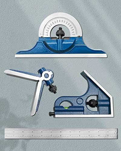 4PCS 12 Inch Combination Square Ruler Set Protractor Satin, 4-R Graduation