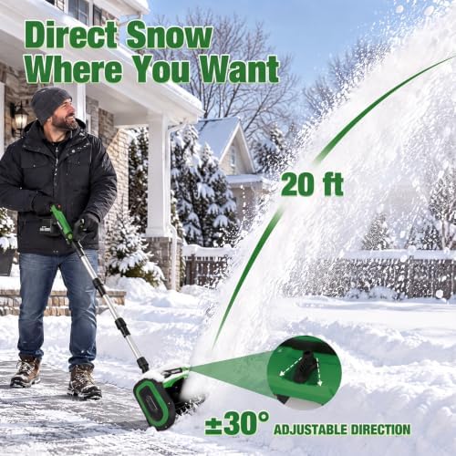 20V Electric Snow Shovel, 12 Inch Cordless Snow Blower with 2 Batteries (Forest Green)