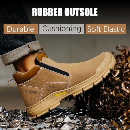 GLANOUDUN Steel Toe Shoes for Men Welding Work - Slip-On, Mid-Top Coverage