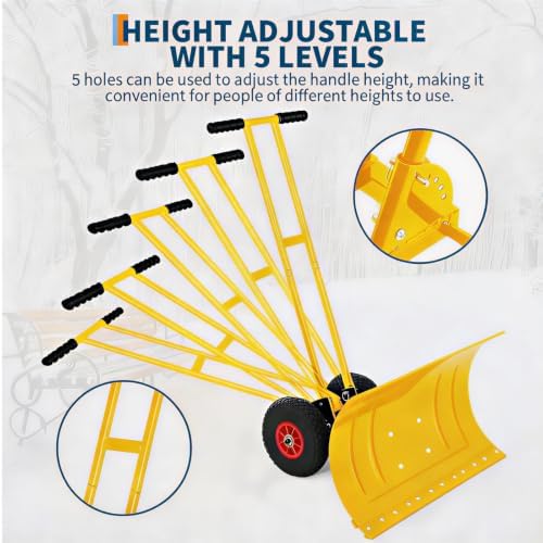 Garvee 29" W Adjustable Handle Wheeled Shovel for Driveway, Double Rod