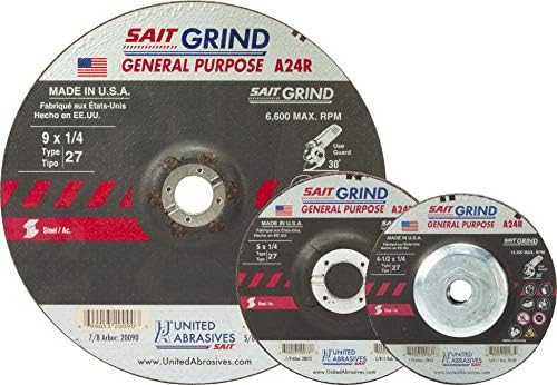 United Abrasives-SAIT 20173 A24R General Purpose/Long Life Grinding Wheel [Type 27/Depressed Center] 5" x 1/4" x 5/8-11", 10-Pack