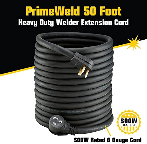PrimeWeld Welder Extension Cord, SOOW Rated, 50 amp, 250v NEMA 6-50 Heavy Duty Welding Cable, 6 Gauge, (50ft)