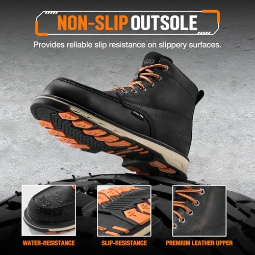 NINGO Steel Toe Work Boots for Men, Non Slip Mens Safety Moc Toe Work Shoes