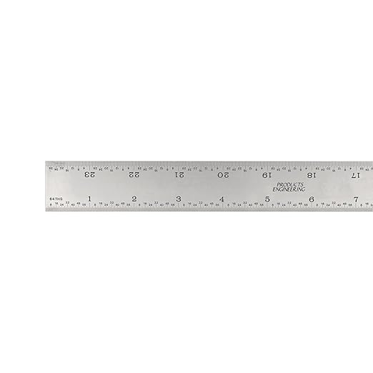 PEC Tools Made in USA Machinist Rule, 24" Rigid Steel Rule, Satin Chrome Finish, Markings 1/32", 1/64",1/10",1/50" for Professionals