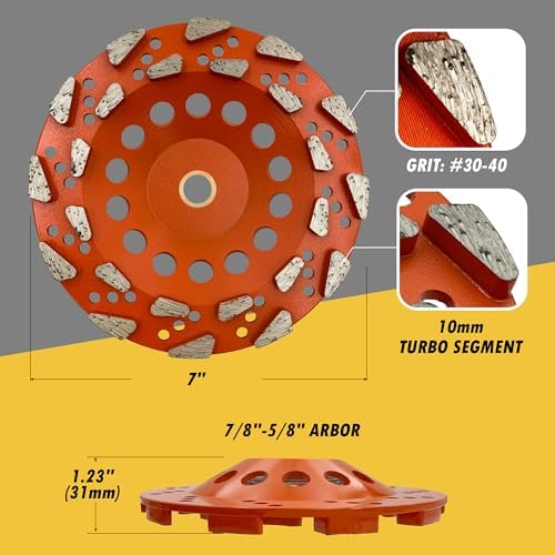 7" High Performance Diamond Grinding Wheels, 7/8"-5/8" Non-Threaded Arbor