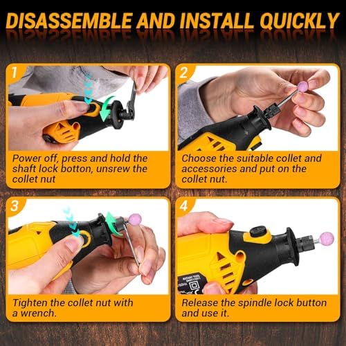 DEKOPRO Rotary Tool Kit, 1.5-Amp Corded Power Rotary Tools with 42" Flex Shaft, 6 Variable Speed, 8,000-35,000 RPM, 129 Pcs Accessories Kit for Cutting, Sanding, Grinding, Carving & DIY Projects