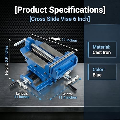 6 Inch Precision Cross Slide Drill Press Vise with 9.4" X-Axis & 8" Y-Axis Travel, Heavy Duty Ductile Iron, Includes Bolts & Nuts, Bench Vise 6 Inch Heavy Duty, and Table Clamp for Versatile Use