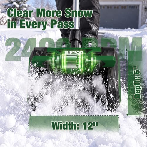 20V Electric Snow Shovel, 12 Inch Cordless Snow Blower with 2 Batteries (Dark Green)