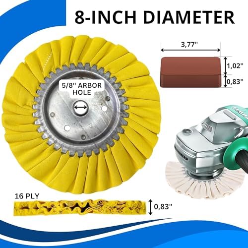 8 Pack Aluminum Polishing Kit - 8 Inch Buffing Wheel Rake for Angle Grinder Metal Polishing Wheel for Mirror Finish Aluminum Buffing Wheel Kit and Polishing Compound