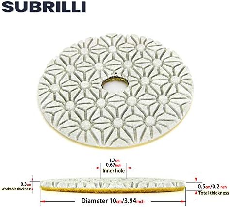 9-Pcs Dry/Wet 3 Step Diamond Polishing Pads 4-Inch for Granite Marble Quartz Concrete