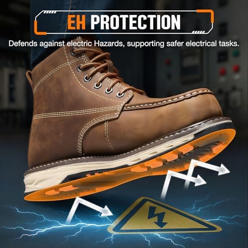 NINGO Steel Toe Work Boots for Men, Non Slip Mens Safety Moc Toe Work Shoes