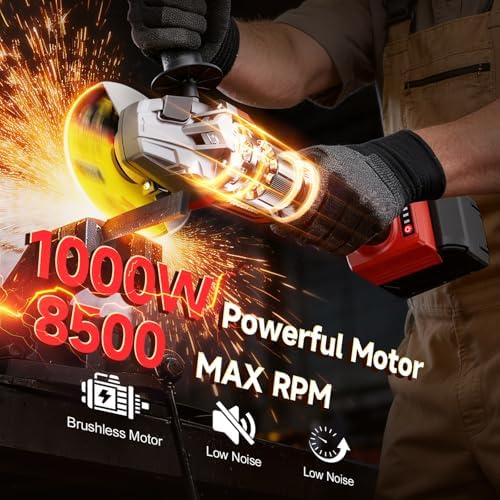 Cordless Angle Grinder Compatible with Milwaukee 18V Battery (Tool Only, No Battery), 4-1/2" to 5" Grinder, Brushless Motor 9000 RPM, M14 Spindle + 5/8-11 Adapter for Cutting Grinding